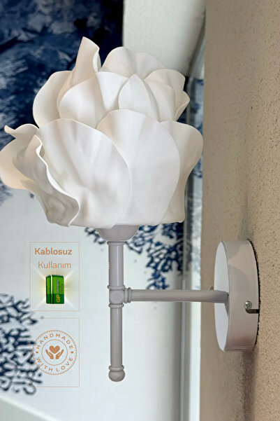 Maison Avf Beyaz Eva Anemon Tasarım Kablosuz Pilli Aplik - Alt Beyaz (Tüm Boy 35 cm)