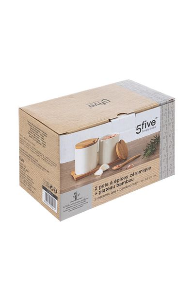 5FIVE Set of 2 spice containers, 5 five Simply Smart, Wood, White/Brown