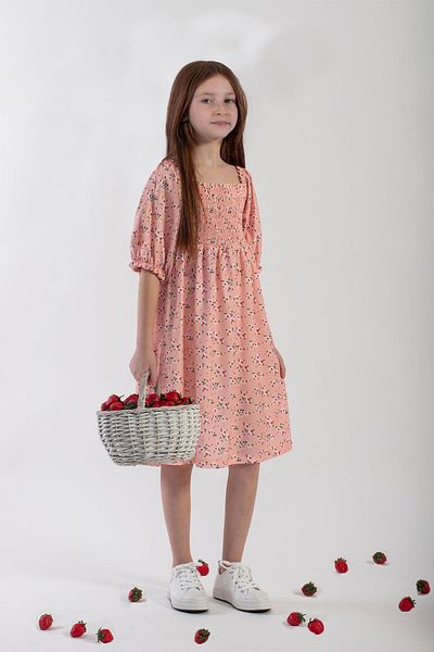 zepkids Rochie pentru fetiță de culoare roz cu model de flori pe piept
