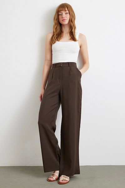 Never more Modal Palazzo Trousers Brown