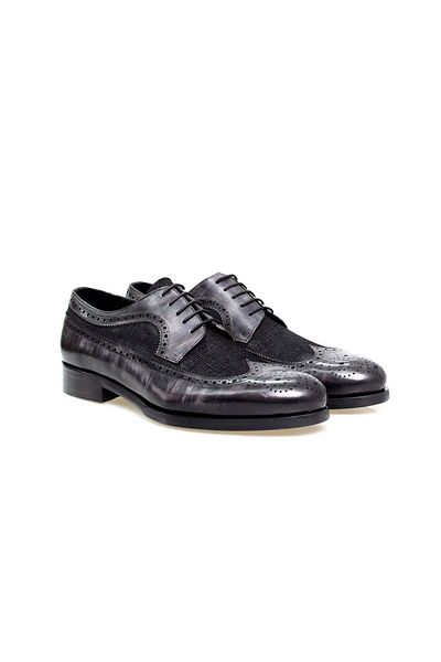 Butik Gray Color Lace-Up Genuine Leather Men's Shoes
