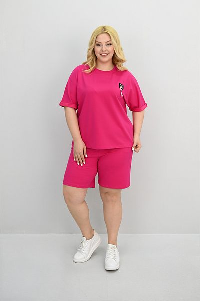 Koza Butik Set de pantaloni scurți cu mâneci scurte de mărime mare pentru femei 8186-25