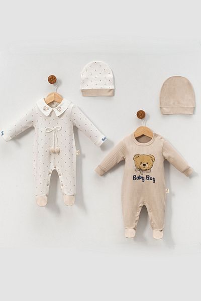 Cherub Baby Baby Boy Süzene Bear Baby Boy Newborn Double Jumpsuit Set