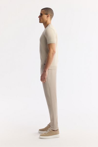 Avva Men's Beige Slim Fit Elastic Waist Bi Stretch Chino Trousers B003033