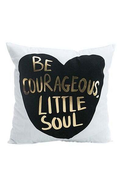 HALAMODO Be Courageous Little Soul Printed Decorative Cushion Cover White/Black/Gold 45x45centimeter
