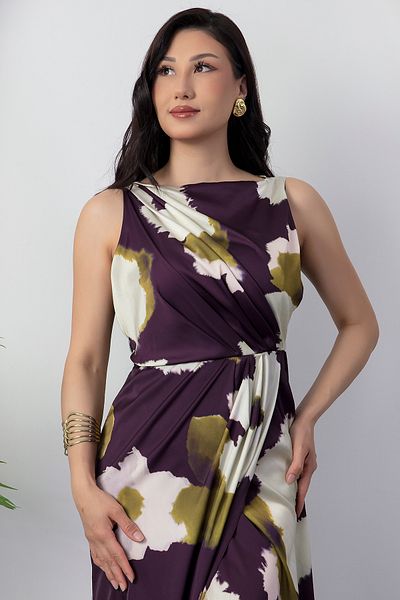 PULLIMM Square Neck Gathered Waist Slit Dress Yzc25Y223