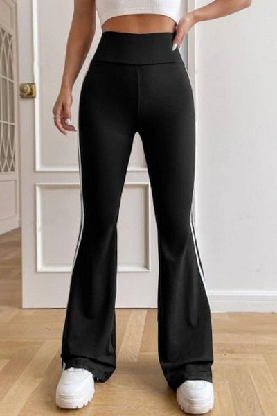 Mossta High Waist Stripe Detail Spanish Leg Diver Pants - Black