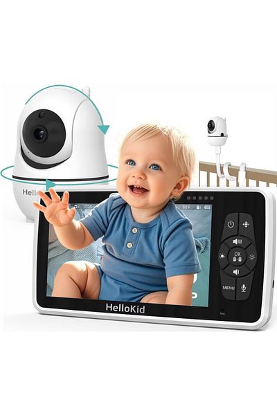 Smart Vibe Baby Monitor Wifi Hellokid™ Pro 5” Hd Auto Night Vision, Rotire 360°, Zoom, Audio Bidirectional
