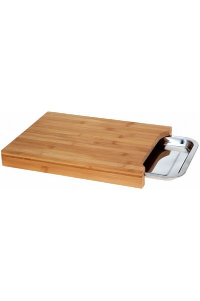 Excellent Houseware Σανίδα κοπής από μπαμπού με δίσκο από ανοξείδωτο ατσάλι, 35x25x4 εκ.