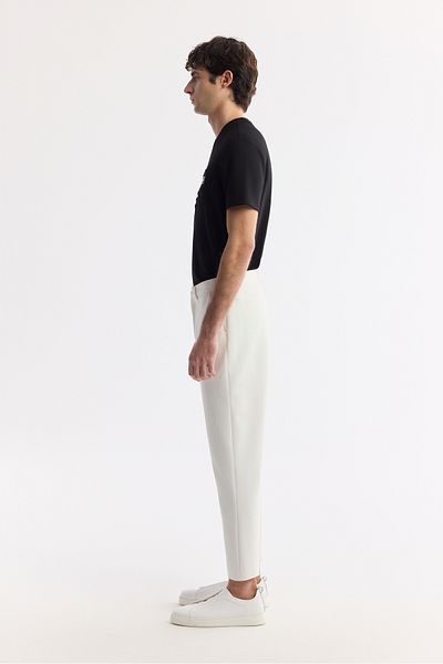 Avva Men's White Slim Fit Elastic Waist Bi Stretch Chino Trousers B003033