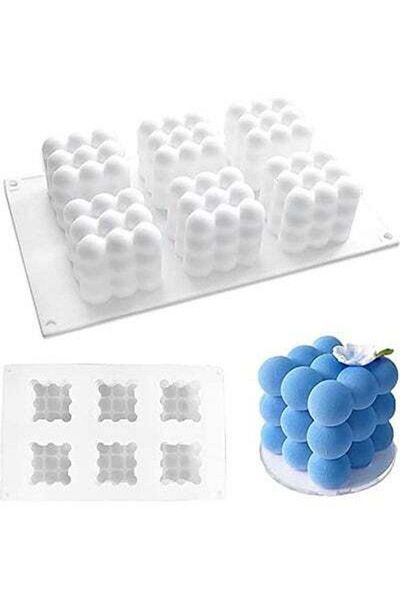 HALAMODO 6-Cavity 3D Rubik Cube Cake Silicone Mold White 11.02 x 6.54 x 2.28inch