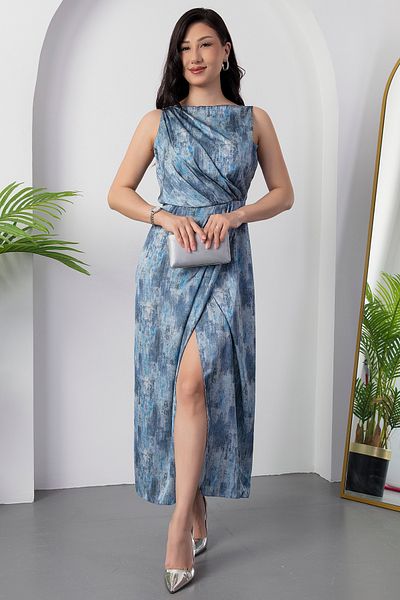 PULLIMM Square Neck Gathered Waist Slit Dress Yzc25Y223