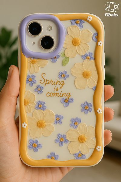 Fibaks غطاء سيليكون ملون على شكل زهرة الأقحوان مع تصميم حافظة متوافق مع iPhone 13 - 14 وحماية للكاميرا