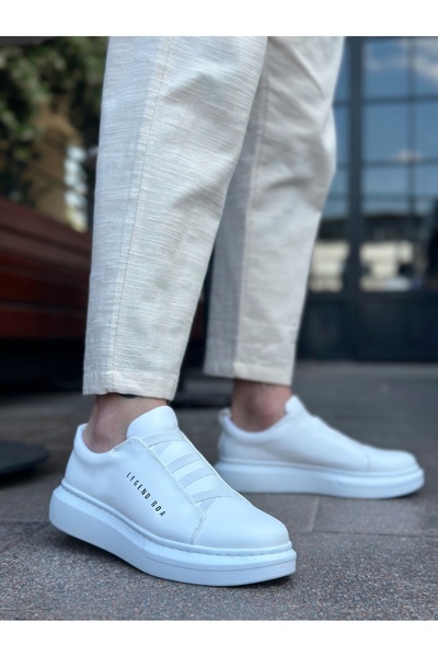 BOA Ba0134 Thick High Sole Cross Strap White Men's Shoes