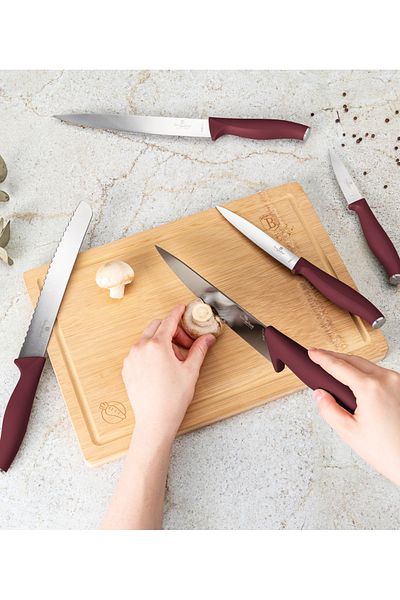 Berlinger Haus Knife Set With Chopping Board 6 Pcs Stainless Steel Gift Box Leonardo Collection