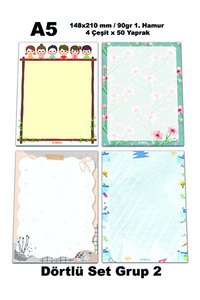 ArtNots A5 Desenli 4'lü Set Notepad- Notdefteri- ( ÇİZGİSİZ )