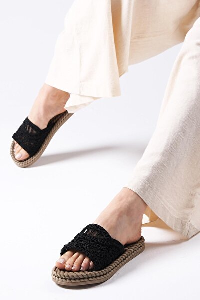 Mio Gusto Pantofi tricotați pentru femei Paloma Black Rope Talpă