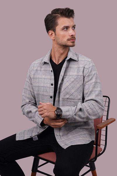 Etikmen Ανδρικό πουκάμισο Oversize σε γκρι ψάθινο σχέδιο