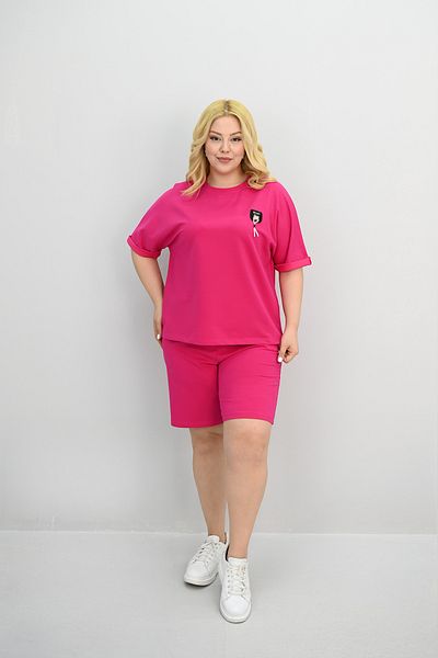 Koza Butik Set de pantaloni scurți cu mâneci scurte de mărime mare pentru femei 8186-25