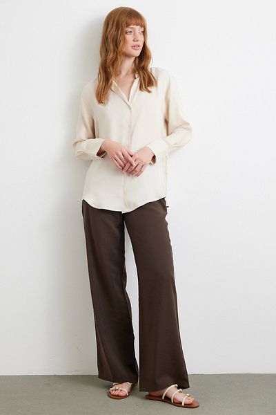Never more Viscose Satin Shirt Beige