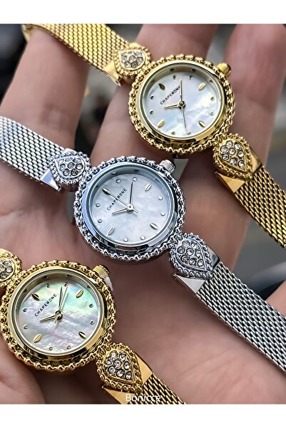 Chaperone حزام شبكي بلون أصفر فولاذي، ساعة يد بطراز حجري أنيق + سوار