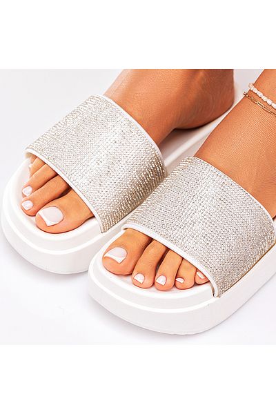 Lush Fashion Women's White Slippers Made of Eco-Leather