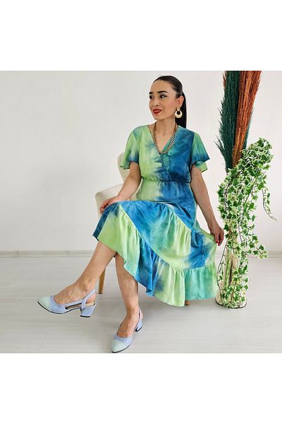 6 butik altı üstü butik Colorful Double Breasted Collar Dress