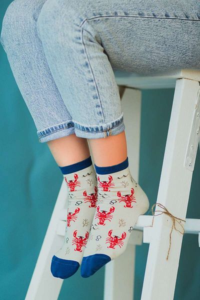 Pirin Hill Short Over-the-Ankle Socks Fine Cotton Sealife Lobster White