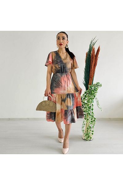 6 butik altı üstü butik Πολύχρωμο φόρεμα με διπλό γιακά