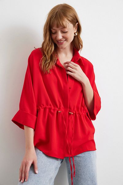 Never more Gathered Kimono Shirt Red