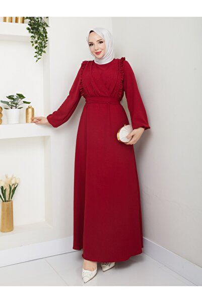 BURCU TESETTÜR Pearl Detailed Ruffle Front Dress 1152