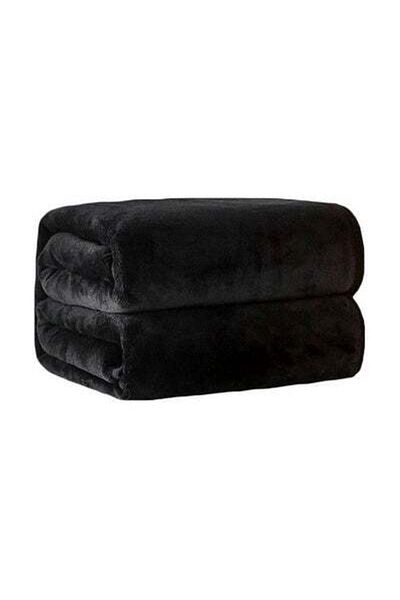 HALAMODO Fleece Blanket Sheet Polyester Black 200x230cm
