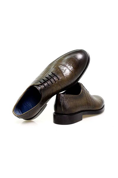 Butik Khaki Color Lace-Up Genuine Leather Men's Shoes