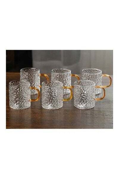HALAMODO 6-Piece Borosilicate Glass Tea Cup Clear/Gold