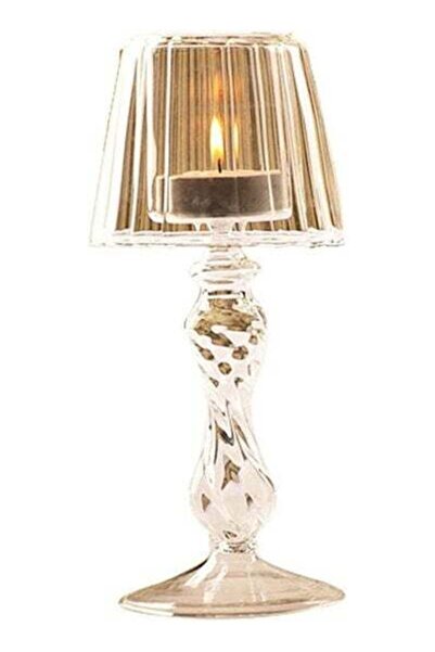 HALAMODO حامل شموع شفاف على شكل مصباح، 19×8 سم