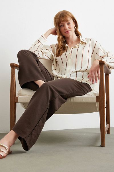 Never more Striped Modal Shirt Brown