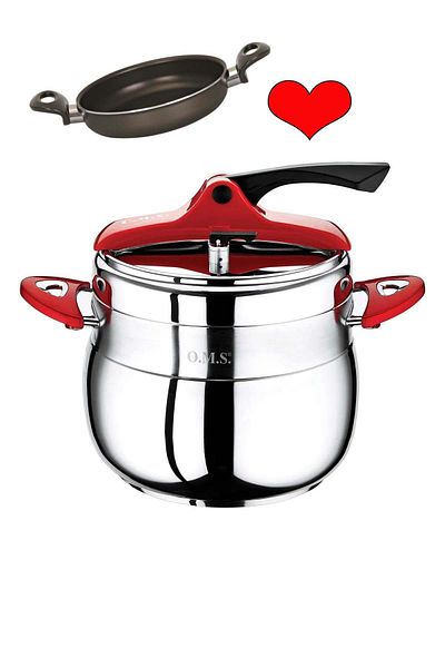 OMS Steel Pressure Cooker 9 Liters and Mehtap Teflon Sahan 18 cm