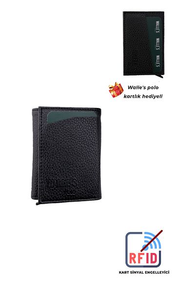 Walle's Polo (with gift card holder) Black Leather Aluminum Automatic Mechanism Women's Wallet-card holder