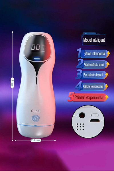 WildFashion Masturbator vaginal pentru barbati cu senzor de miscare, vibratii si sunet, Alb TOY365A-2