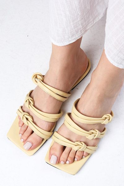 Mio Gusto Gisela Genuine Leather Yellow Color Heelless Banded Women's Slippers