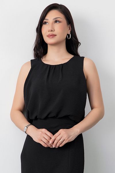 PULLIMM Crew Neck Chest Draped Dress Yzc25Y225