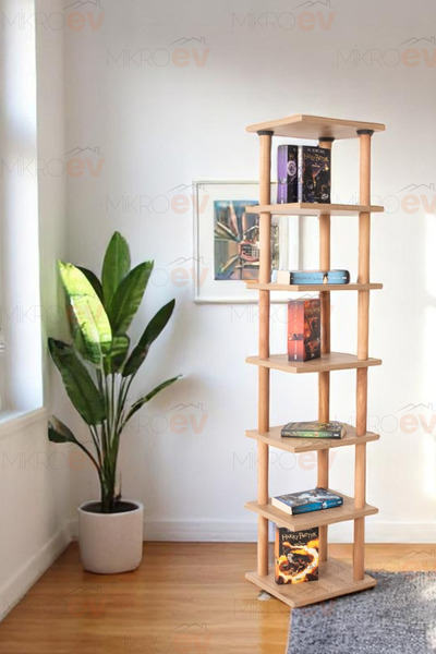 MikroEv Pia Ceviz Çok Amaçlı 7 Raflı Köşe Kitaplık 33*30