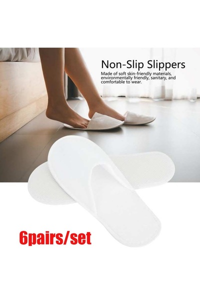 Slippers سليبر مجموعة ٦ أزواج شبشب قطني فندقي ابيض فاخر مانع للانزلاق مقاس قياسي