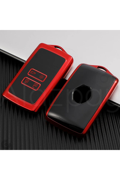 Alazpay Husă pentru chei din TPU lucios pentru Renault Clio 5 Megane E-tech Austral Koleos Kadjar Captur Zoe (negru roșu)