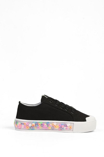 Benetton ® |   Candy Flower Black White Unisex Kids Sports Shoes Bn-32126