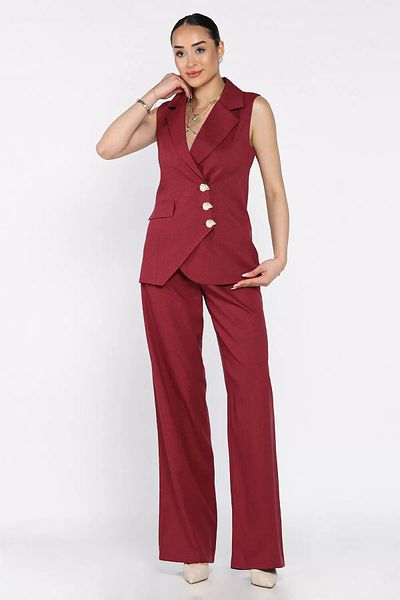 GÜLSELİ Burgundy Double Breasted Collar Lined Vest Trousers Double Suit
