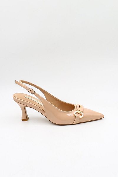 KRISTE BELL Women's Stone Detailed Classic Heeled Shoes Kb20812081 Beige Patent Leather