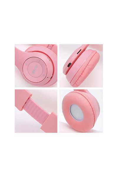 OEM Bluetooth headphones RGB LED, cat ears model, USB charging, memory card slot, pink