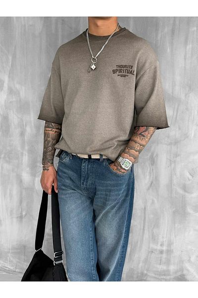 ablukaonline Ανδρικό πλενόμενο μπλουζάκι Oversize καφέ