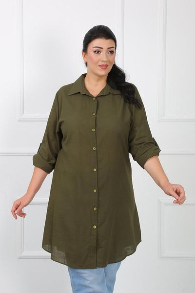 By Alba Collection Women's Khaki Linen Plus Size Tunic